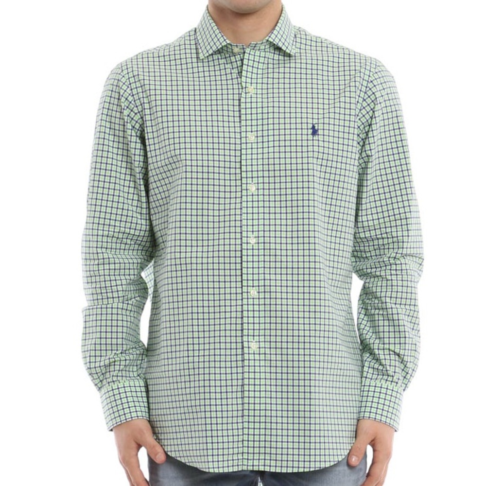POLO Ralph Lauren Green Blue White Check Cotton Button Shirt 3XB Big&Tall EUC
